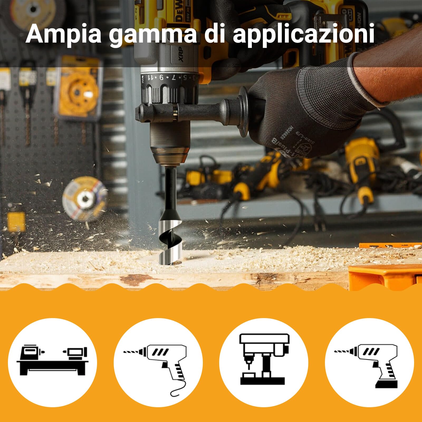 Set 6 Punte Trapano Legno Esagonale Ø 6–18 x 460 mm Lunghe | Auger Bit in Acciaio Al Carbonio con Custodia, Punta di Diametro 6/8/10/12/16/18 mm per Legno Morbido e Duro