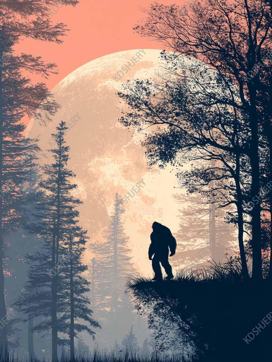 Photo 1 of 1000 Piece Jigsaw Puzzle for Adults Vintage Bigfoot in The Moonlight Forest Silhouette, Moonlit Forest, Vintage Color Palette Challenging and Fun Puzzle Game Puzzle Family Game Night Gift