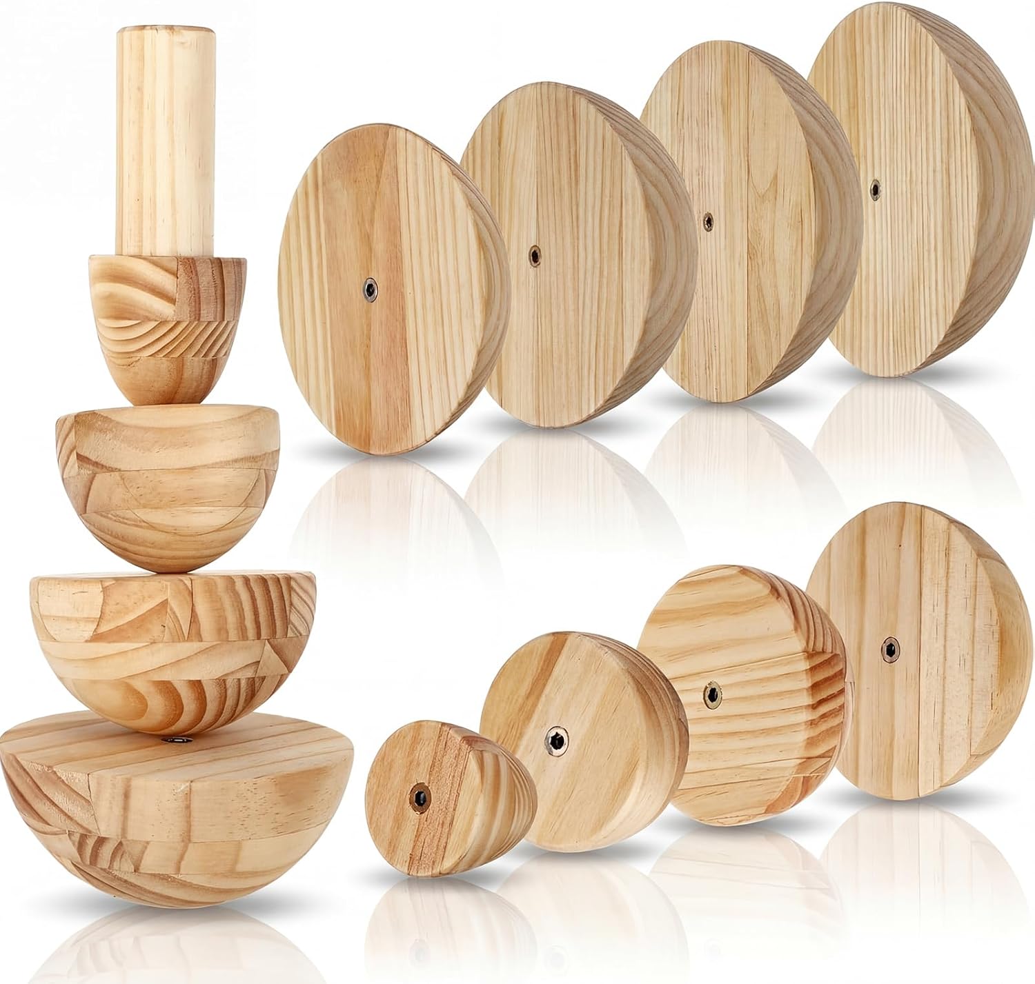 DoubleFill 8 Pack Pottery Molds 2.5'' 3.5'' 4.5'' 5.5'' 6.5'' 7.5'' 8.5'' 9.5'' Thickness 2.5'' Plaster Molds Wood Pottery Tools with Handle for Top Forms DIY Slump Press Art Making (Hemispherical)