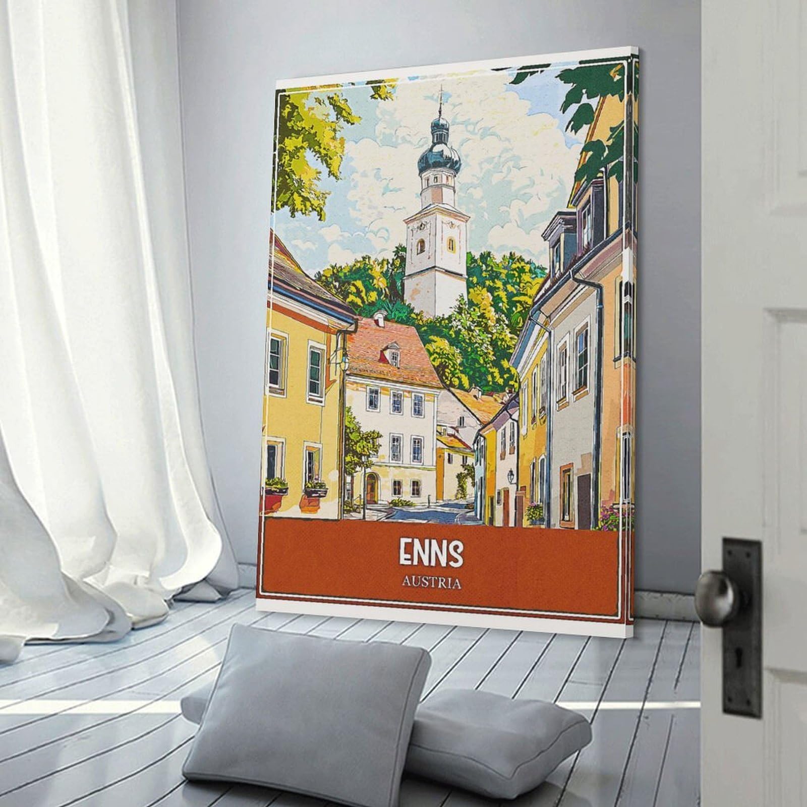 Junmoney Enns Austria Travel Canvas Wall Art 20x30inch(50x75cm), for Home Lounge, Bedroom Or Reading Nook, Eye Catching Artwork for Blank Walls