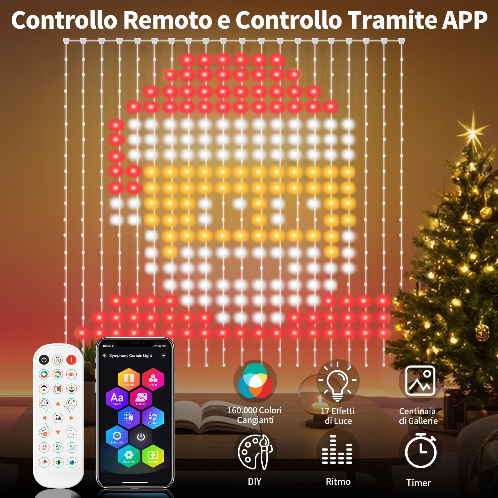YOOHBERRYS Tenda Luminosa, Luci Per Tende Con 400 LEDs, Telecomando, APP, Sincronizzarsi con la Voce, Timer, DIY Tenda Luminosa per Natale, Feste, Matrimonio, Interni ed Esterni IP65 (2 X 2m)
