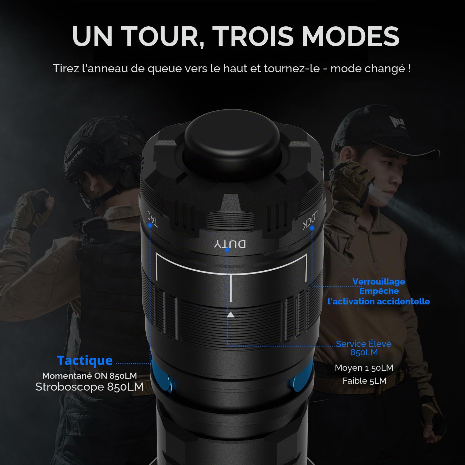 WUBEN T4 Lampe Torche LED Rechargeable, longue portée de 400 m, avec anneau tactique, lampe torche de camping étanche IP68 pour la maison, l'inspection, les urgences, la randonnée et le travail.