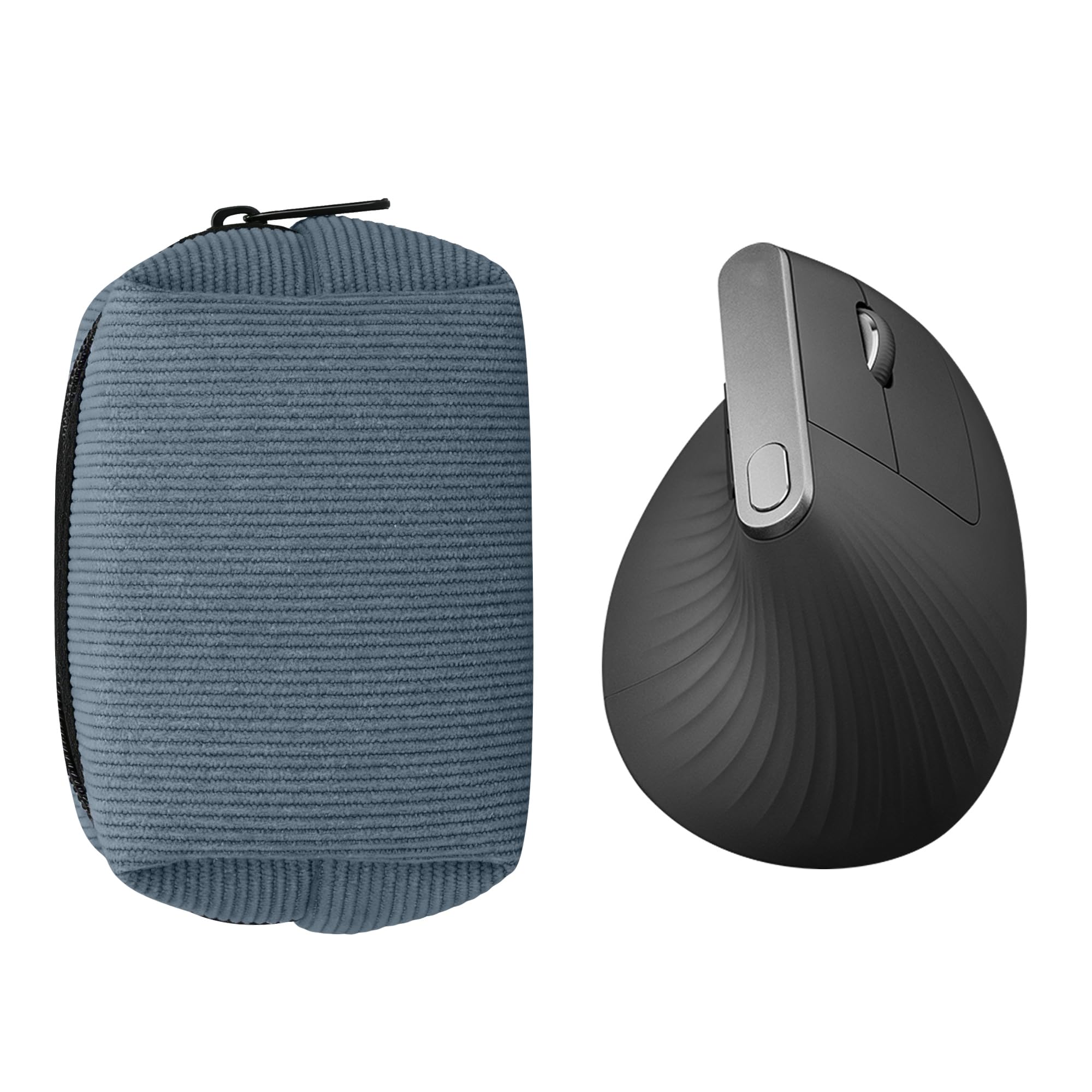 kwmobile Custodia Mouse Wireless per Logitech Lift/MX Vertical/Anker Vertical - Cover Mouse Wireless Gaming con Cerniera - Astuccio in Velluto a Coste e Neoprene - blu vintage