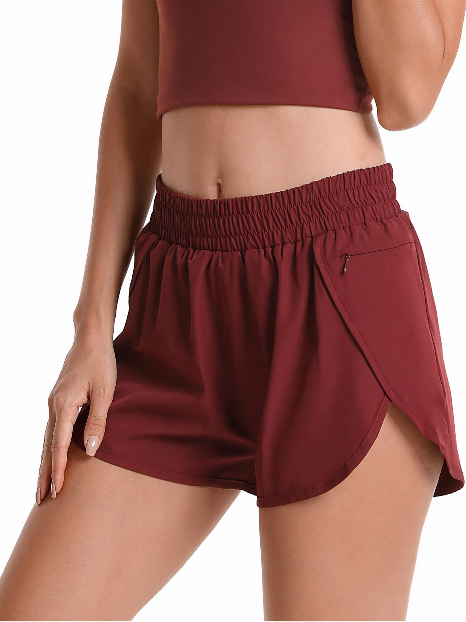 Women's Workout Athletic Running Shorts with Liner & Zipper Pocket, Elastic Waist Quick Dry Active Gym Shorts 1.75"