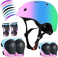 Vista 14 de Juego de casco de bicicleta ajustable para niños, chicos, chicas y adolescentes de 3 a 8 años de edad, incluye protectores de codo, rodilla
