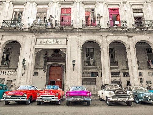 Posterazzi PDXAF20180123811C01LARGE Traditional Cuban Cars Parked in Row by The Road in Havava, Cuba Photo Print, 36 x 24, Multi