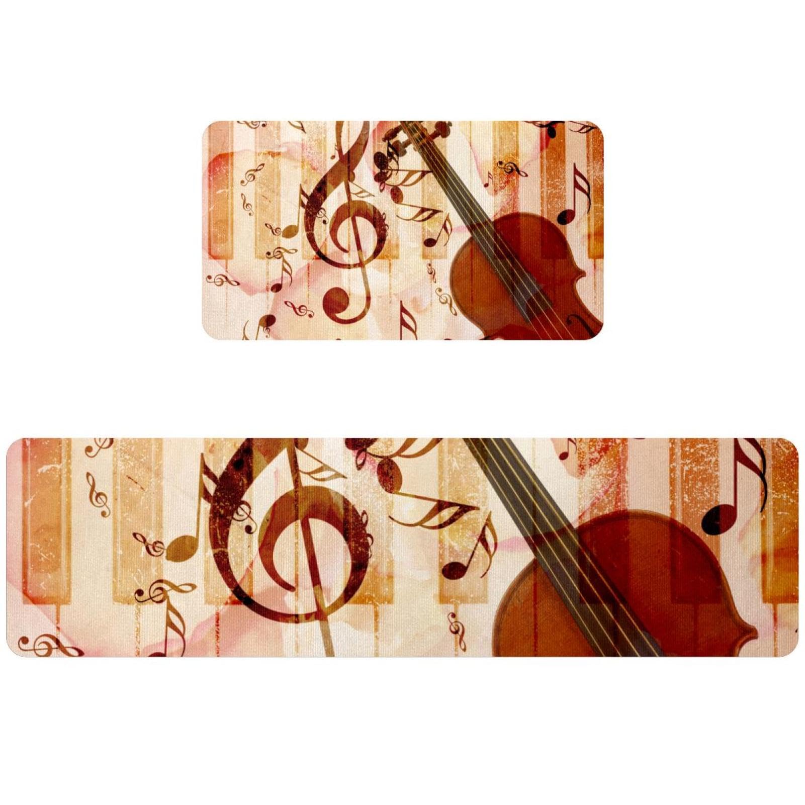Tapete de cocina para cuarto de lavado y pasillo, set de 2 alfombras lavables con música