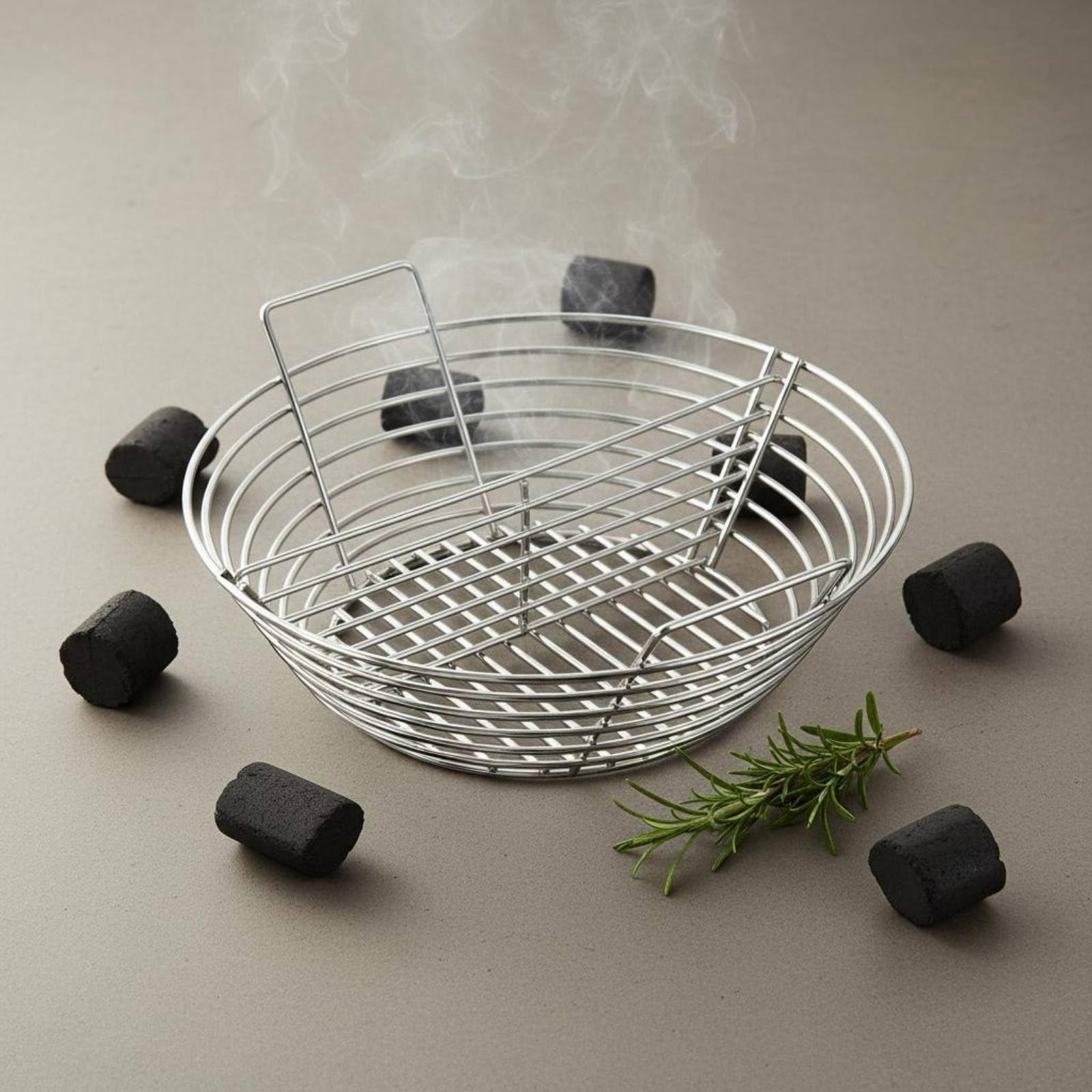 Carbone Barbecue Cestino Bricchette Contenitore Carbone Supporto Griglia in Acciaio Inox con Divisorio per Ventilazione Uniforme E Gestione Calore, Per Forni Da 19 Pollici