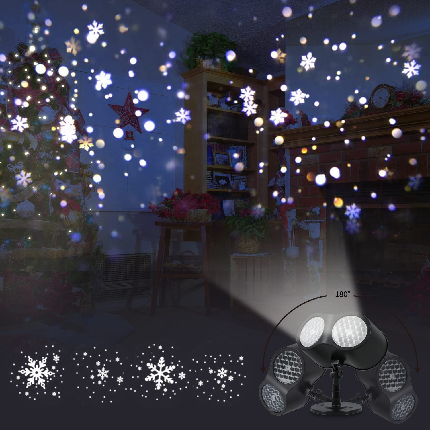 Dual-head Outdoor LED Projector Christmas Snowflake Projector HD Lights Outdoor, Dual-Head Snowfall LED With Remote, IP65 Waterproof For Yard, Home, Holiday Party Decoration Dual-head Outdoor LED Projector Christmas Snowflake Projector HD Lights Outdoor, Dual-Head Snowfall LED With Remote, IP65 Waterproof For Yard, Home, Holiday Party Decoration