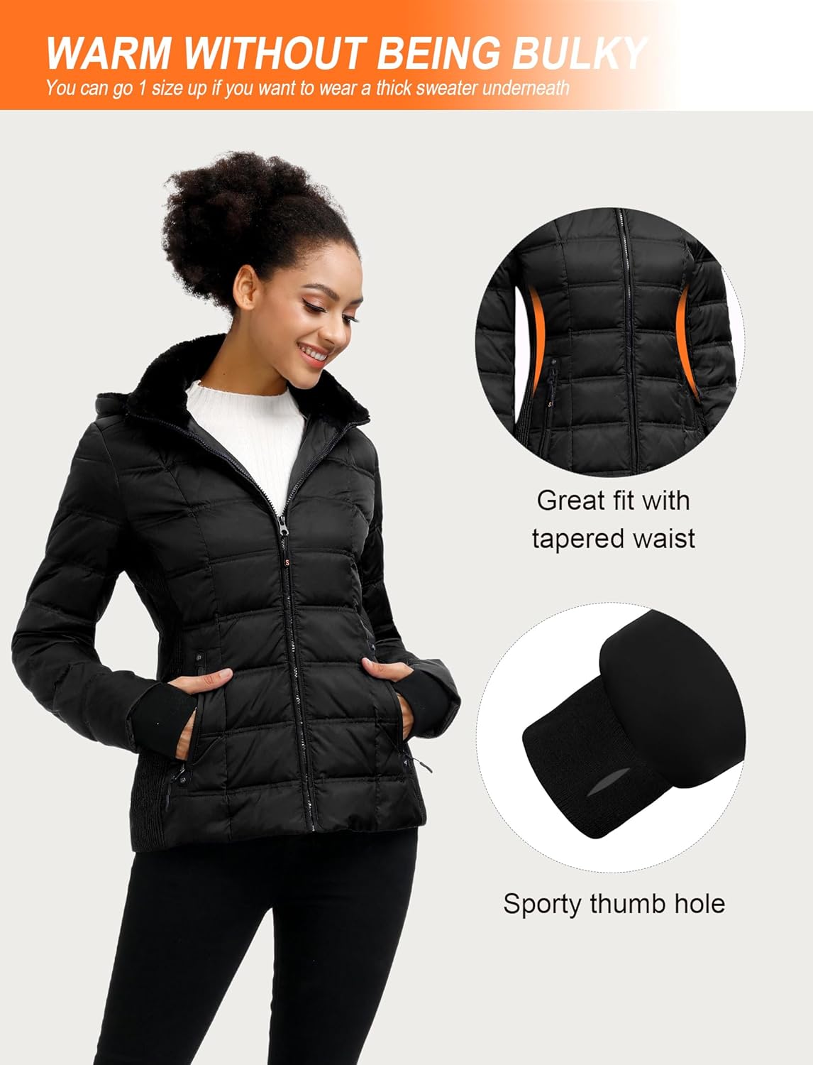 SLOW DOWN Women Down Puffer Jacket Warm Hooded Winter Down Puffer Coat with Faux-Fur Hood & Collar - Image 6