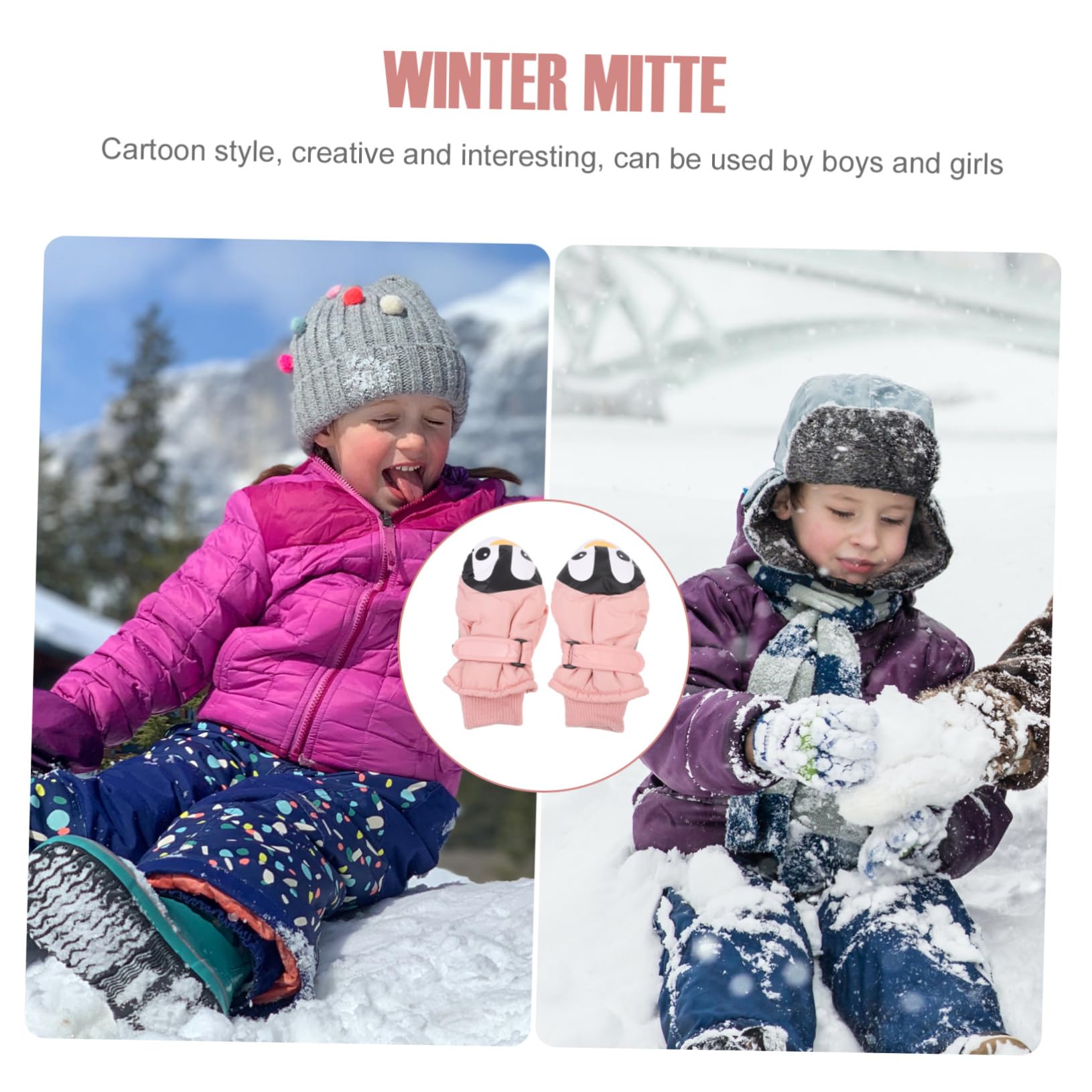 PACKOVE 2 Paar Winterhandschuhe für Kinder thermohandschuhe wärmende Handschuhe Wasserabweisende Handschuhe fahrradhandschuhe Karikatur Thermische Versorgung Junge Warmer Samt Rosa
