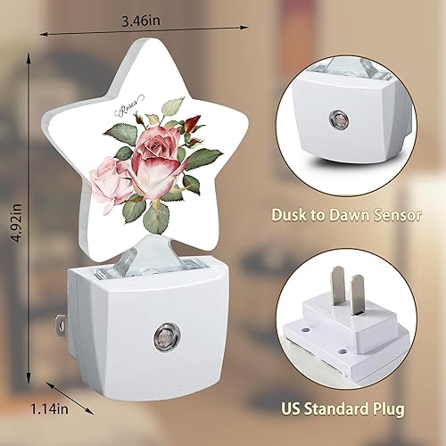 Miniatura 6 de Luz nocturna enchufable floral rosa con sensor de anochecer a amanecer para dormitorio, baño y sala de estar, lámpara apta para dormir, para