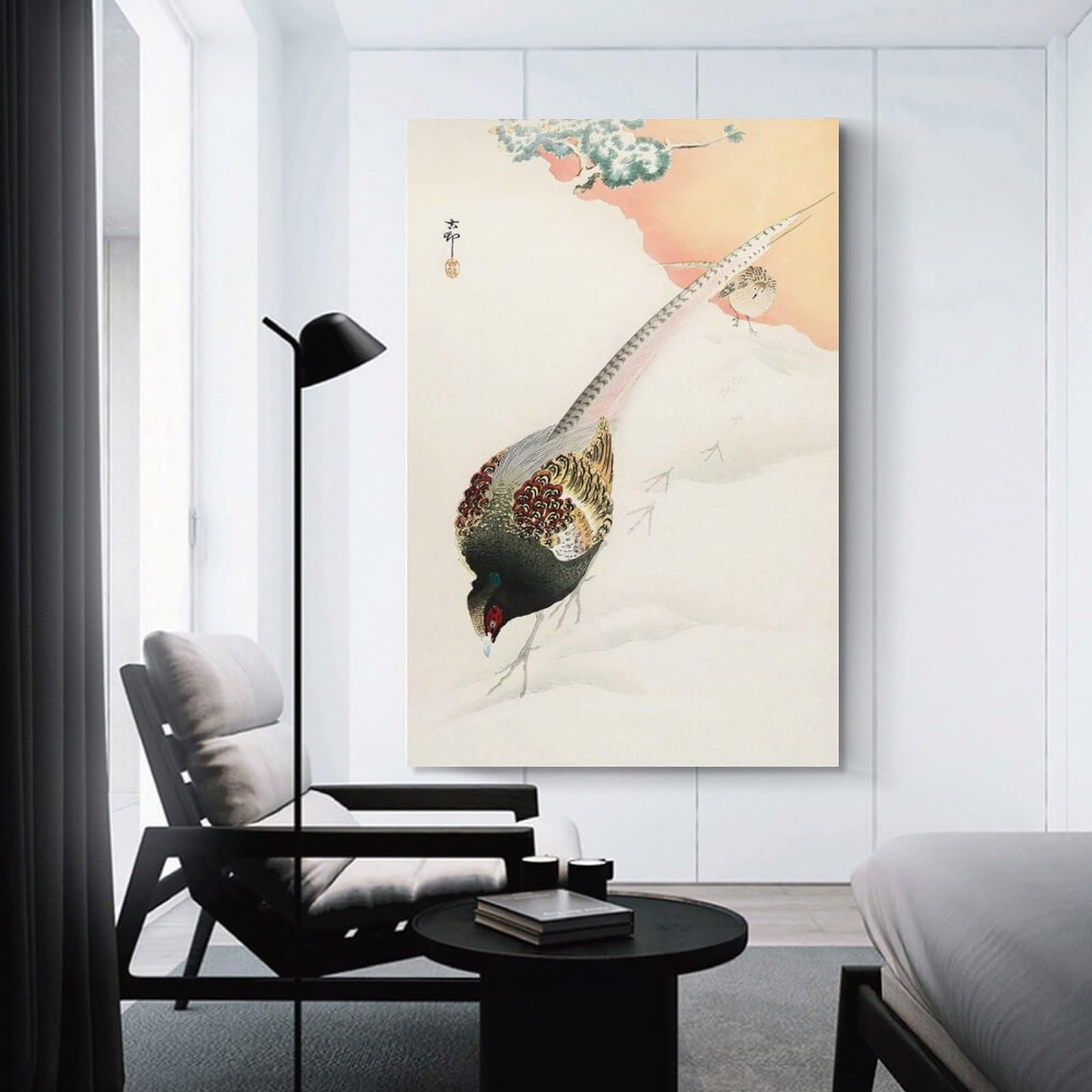 Junmoney Pheasant in The Snow Decorative Wall Artwork, 20x30inch(50x75cm), for Hallway, Lounge Or Guest Room, Decorative Present for New Homes