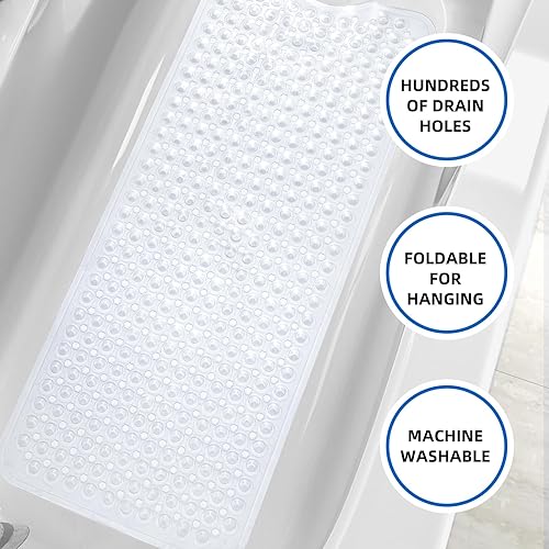 Miniatura 5 de MOONFLY Tapete para ducha y bañera, 40 x 16 pulgadas, extra largo, antideslizante, con ventosas y agujeros de drenaje, lavable a máquina y