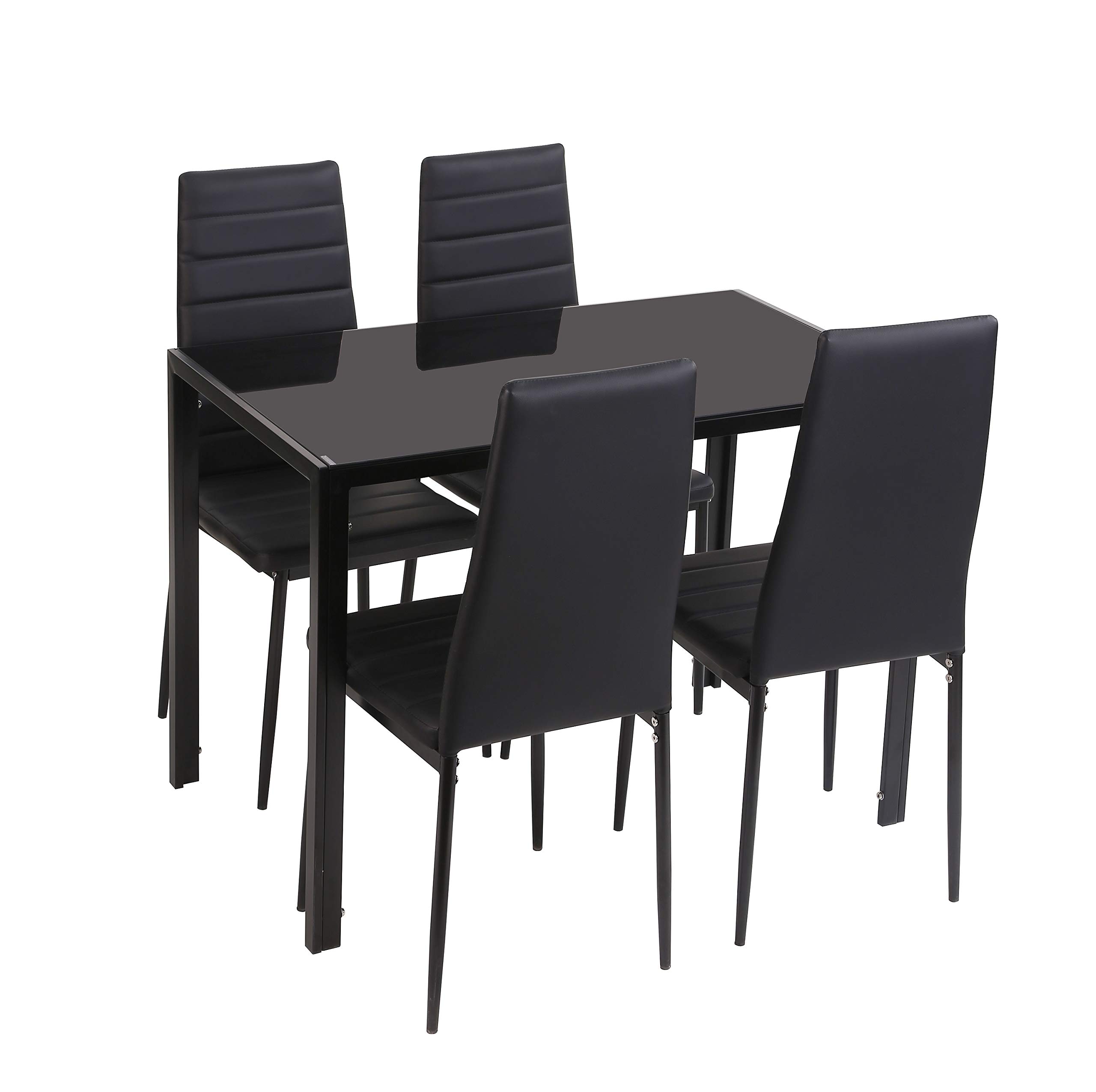 Conjunto de Mesa de Cocina 105x60 + 4 sillas Clasik (Negro-Negro)
