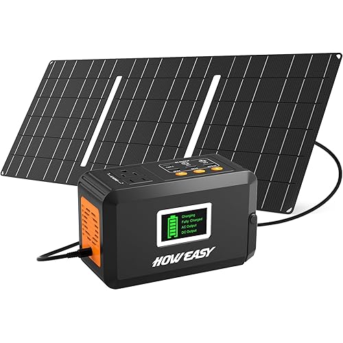 HOWEASY 88.8Wh Solar Generator, Portable Power Station with 30W Solar Panel, 150W Peak Power Bank with 110V AC Outlet for Camping, Home, Outdoor Emergency
