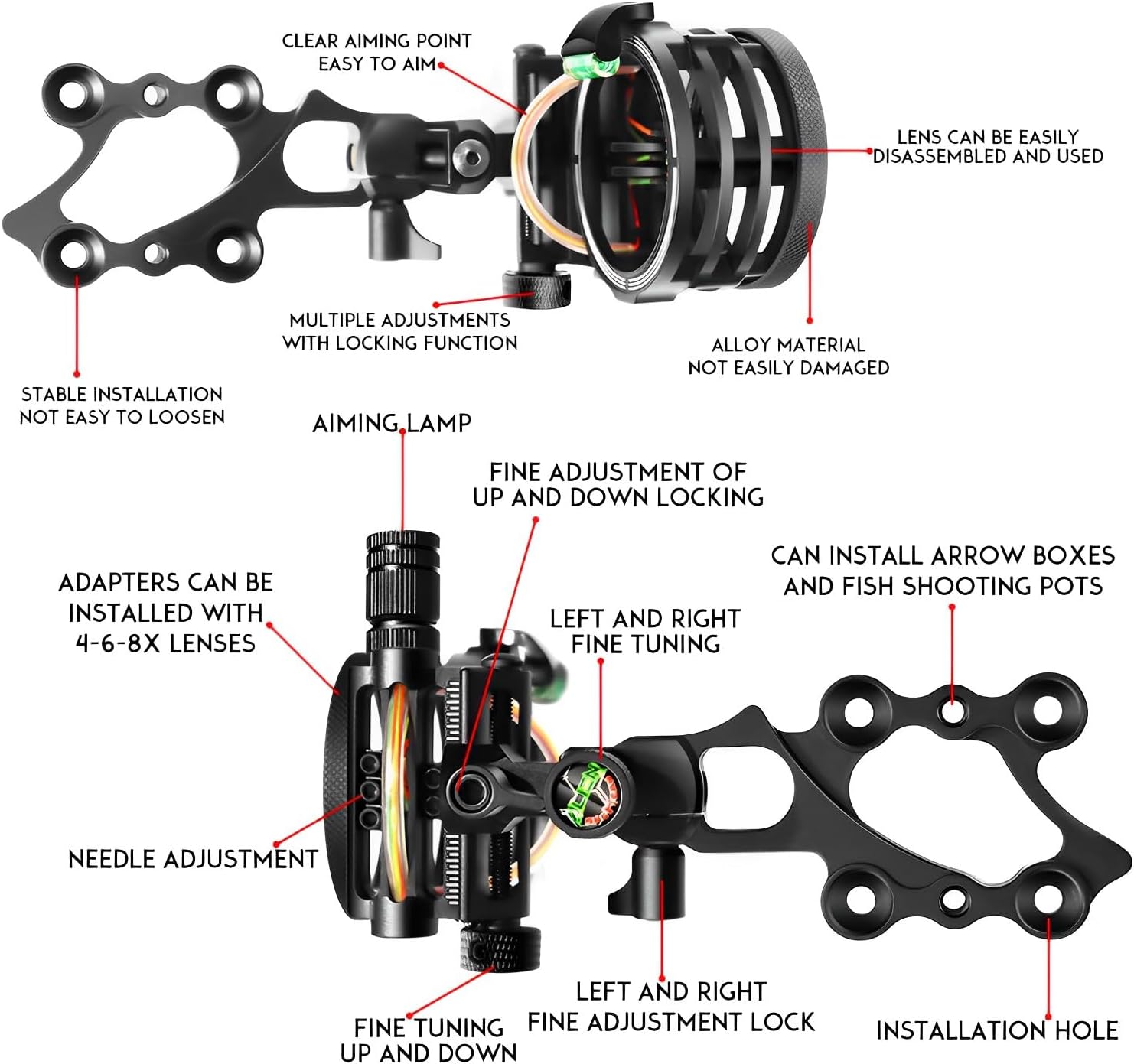 5-Pin Archery Bow Sight, Outdoor Archery Equipment, Tool-Less Micro-Click Adjustments Use with Left and Right-Hand Bows
