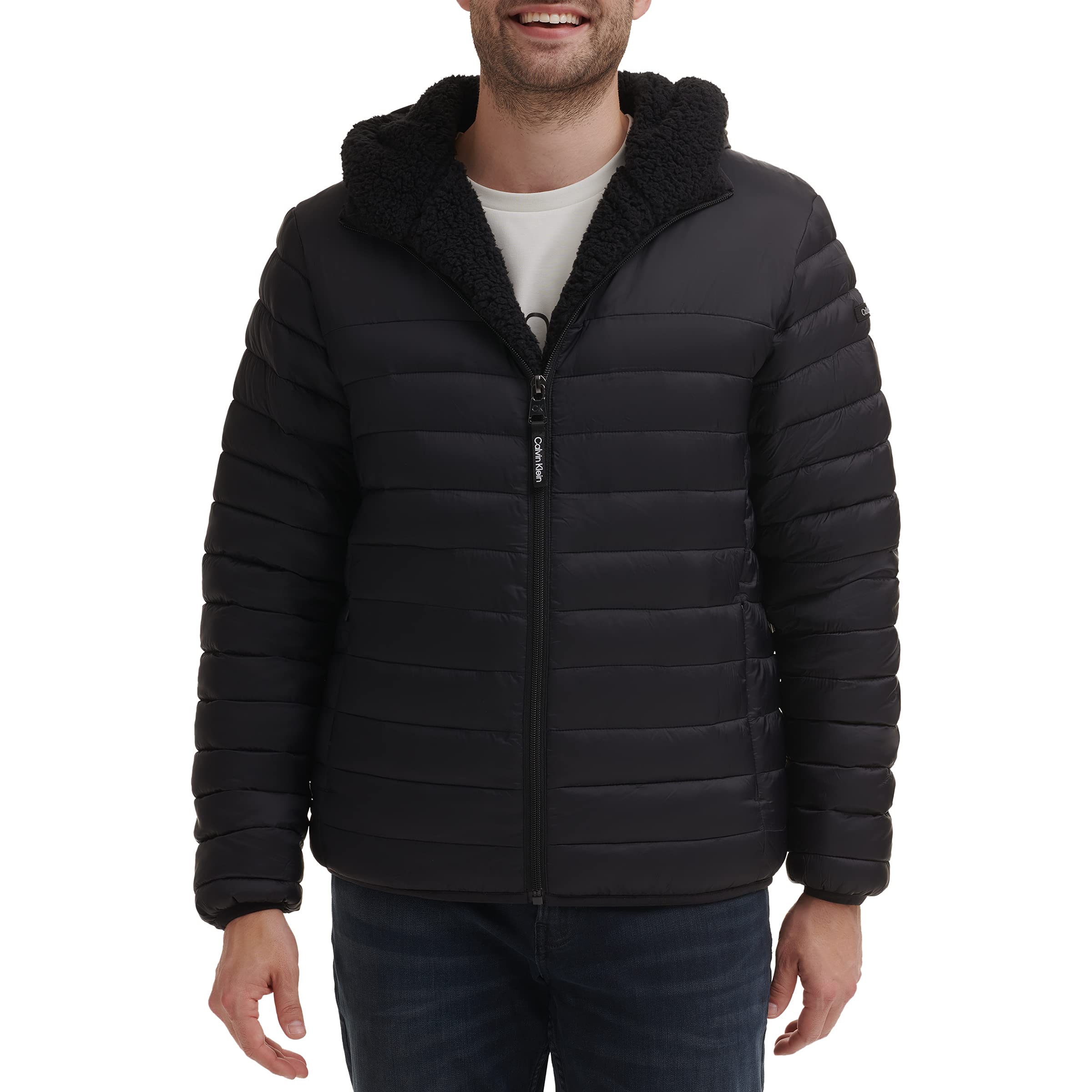 Calvin Klein Men's Hooded & Quilted Packable Jacket Black Size M