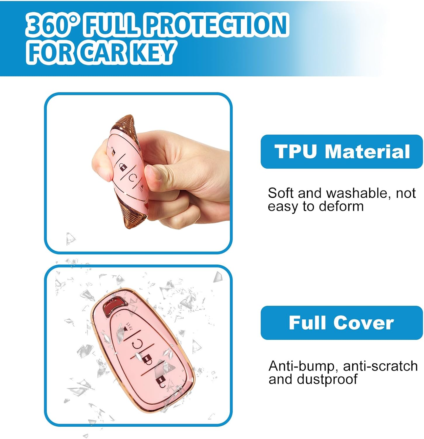 Rislobx Key Fob Cover Fit for Chevy Key, Car Key Case Protector for Volt Bolt Spark Equinox Traverse Trax (4 Buttons Sakura Pink)