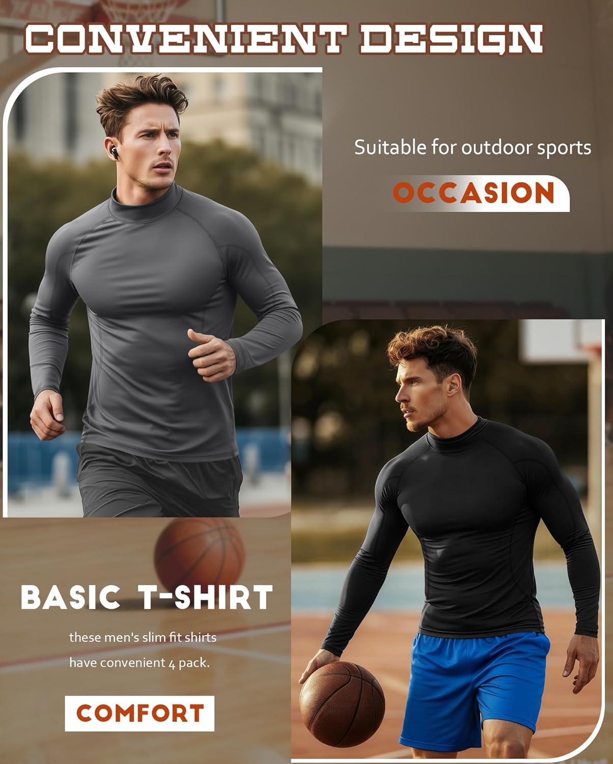 4 Pack Men's Compression Shirts Mock Neck Long Sleeve Workout Turtleneck Raglan Athletic Slim Fit Base Layer Tops - Image 6