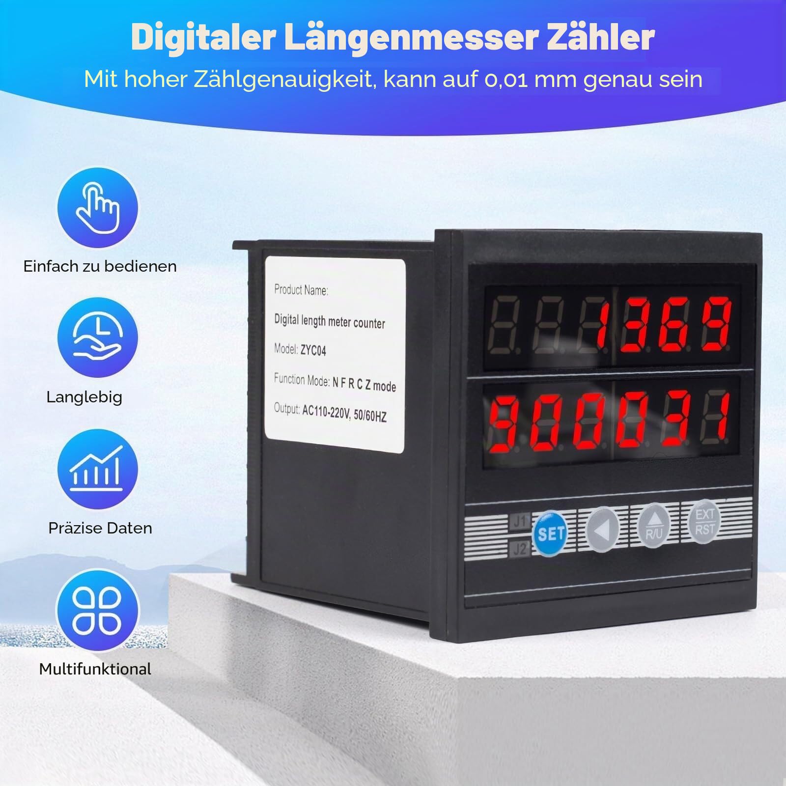 Digitaler Längenzähler, mechanischer Längenzähler, Rollrad mit Steuerung 0-999999 und Memory-Funktion, für Angelschnur, Seidenschnur