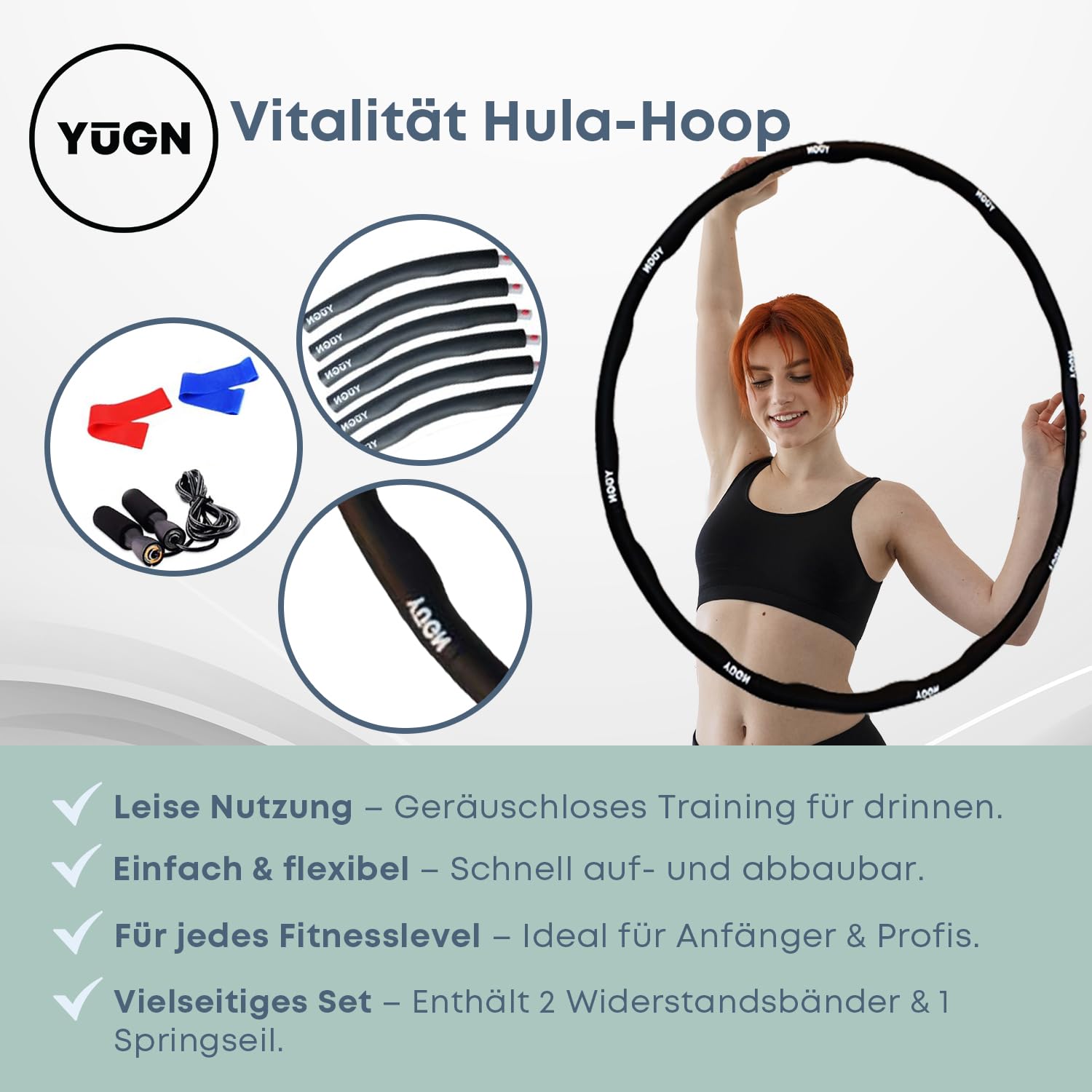 Vitality Hula Hoop Reifen Erwachsene Set 1.2KG - Enthält Springseil und 2 Widerstandsbänder und Tragetasche - Verbessert Fitness, Koordination & Flexibilität