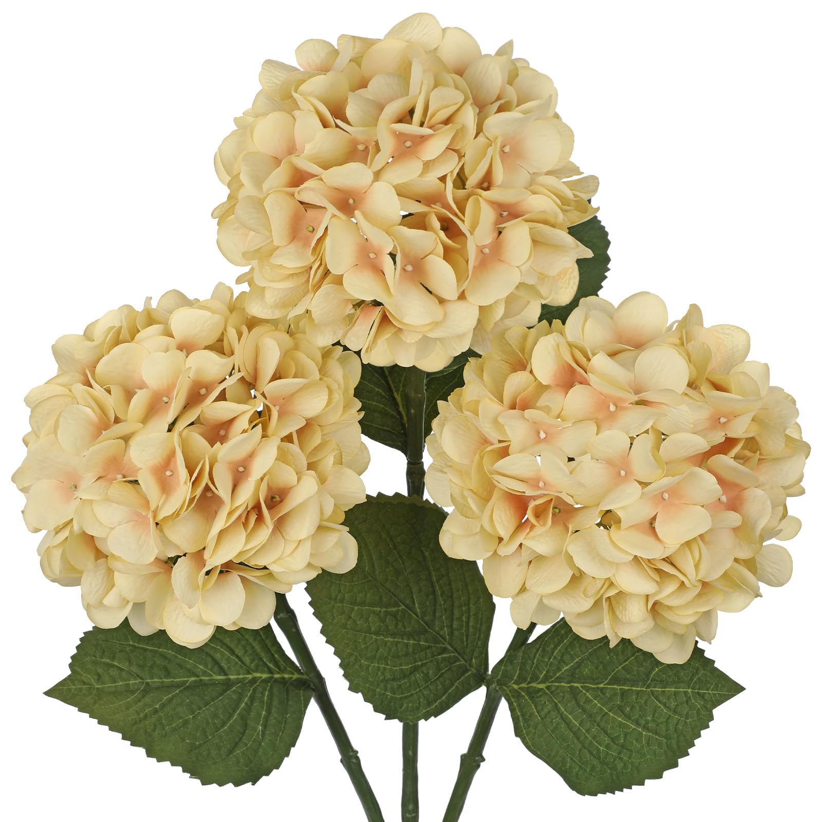 Hollyone Pack of 3 Hydrangea Artificial Flowers, Cream White Fake Hydrangea Stems with Large 7'' Blooms, Long Stem Silk Flowers for Floral Arrangement, Vase, Home Decor, Wedding Decorations — image 1