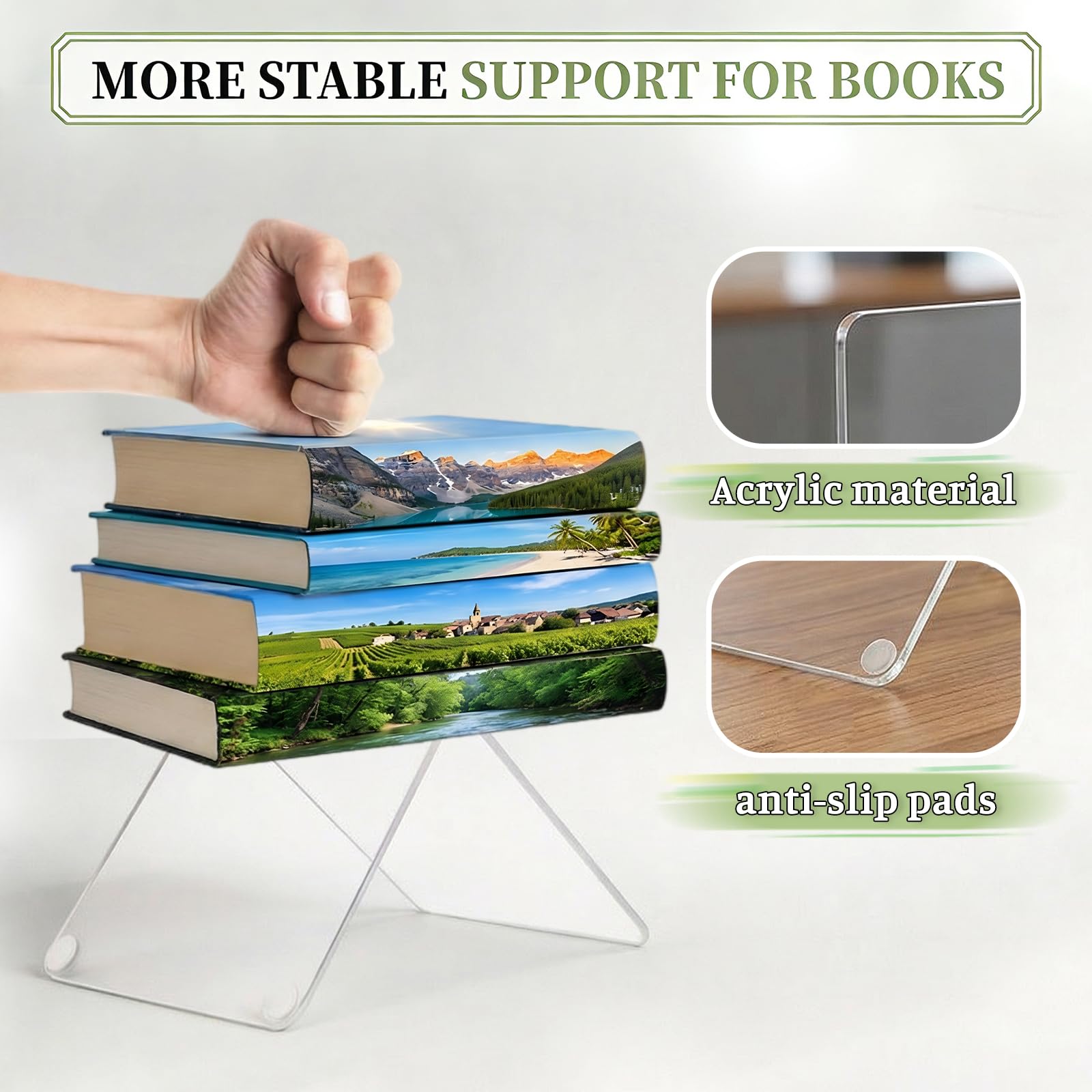 10 Piezas SujetaLibros Estanteria, Sujetalibros de Acrílico Transparente con 40 Almohadillas Antideslizantes, Organizador de Libros de 3 mm de Grosor, para Escuela Casa Oficina 10x10x13cm