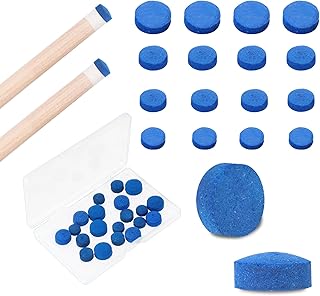 20 Pieces Billiard Pool Cue Tips, 13/12/10/9mm, Pool Stick Replacement Tips with Storage Box for Pools Cues and Snooker, Blue, Leather