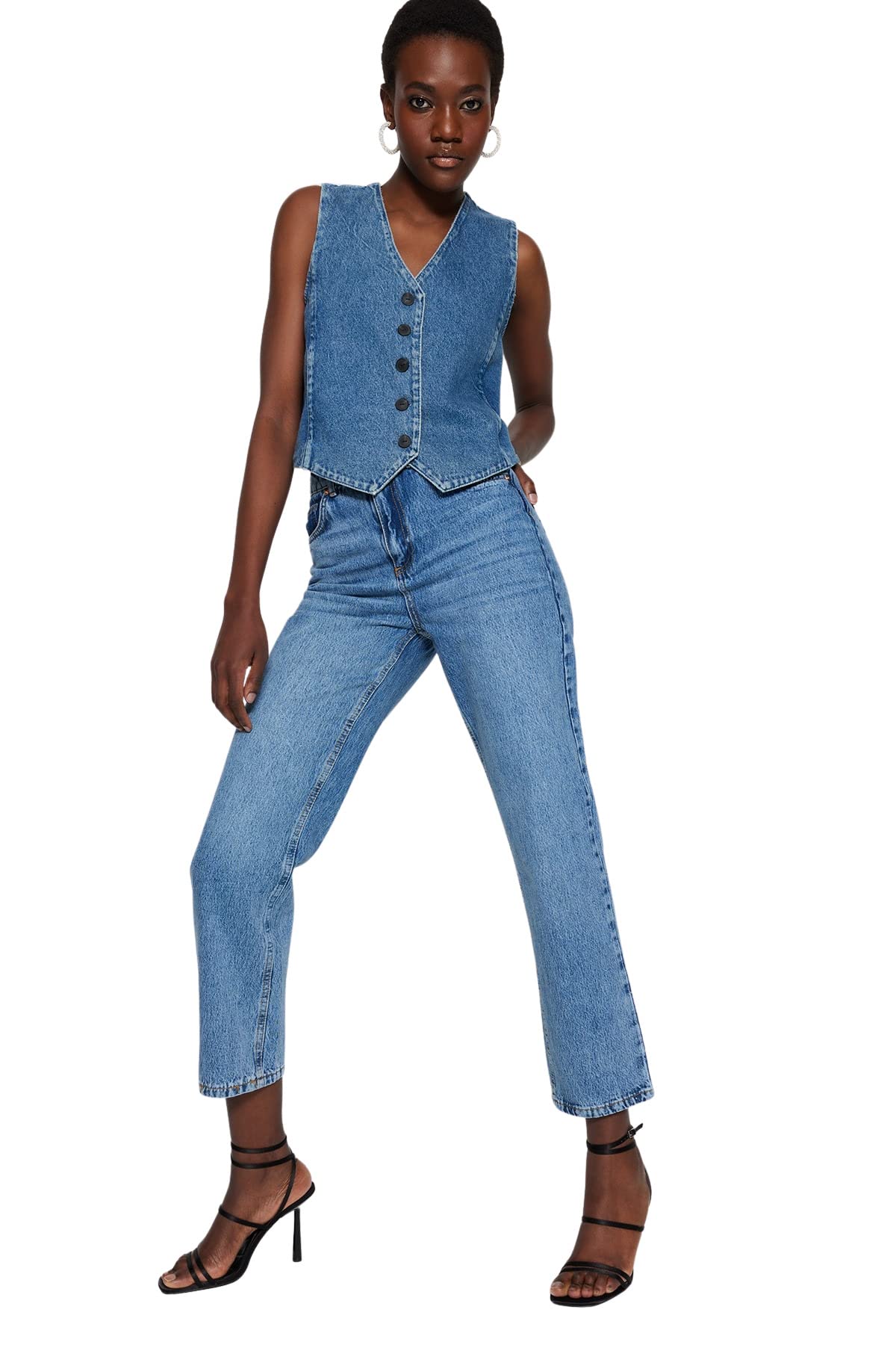 Trendyol Blue High Waist Straight Jeans