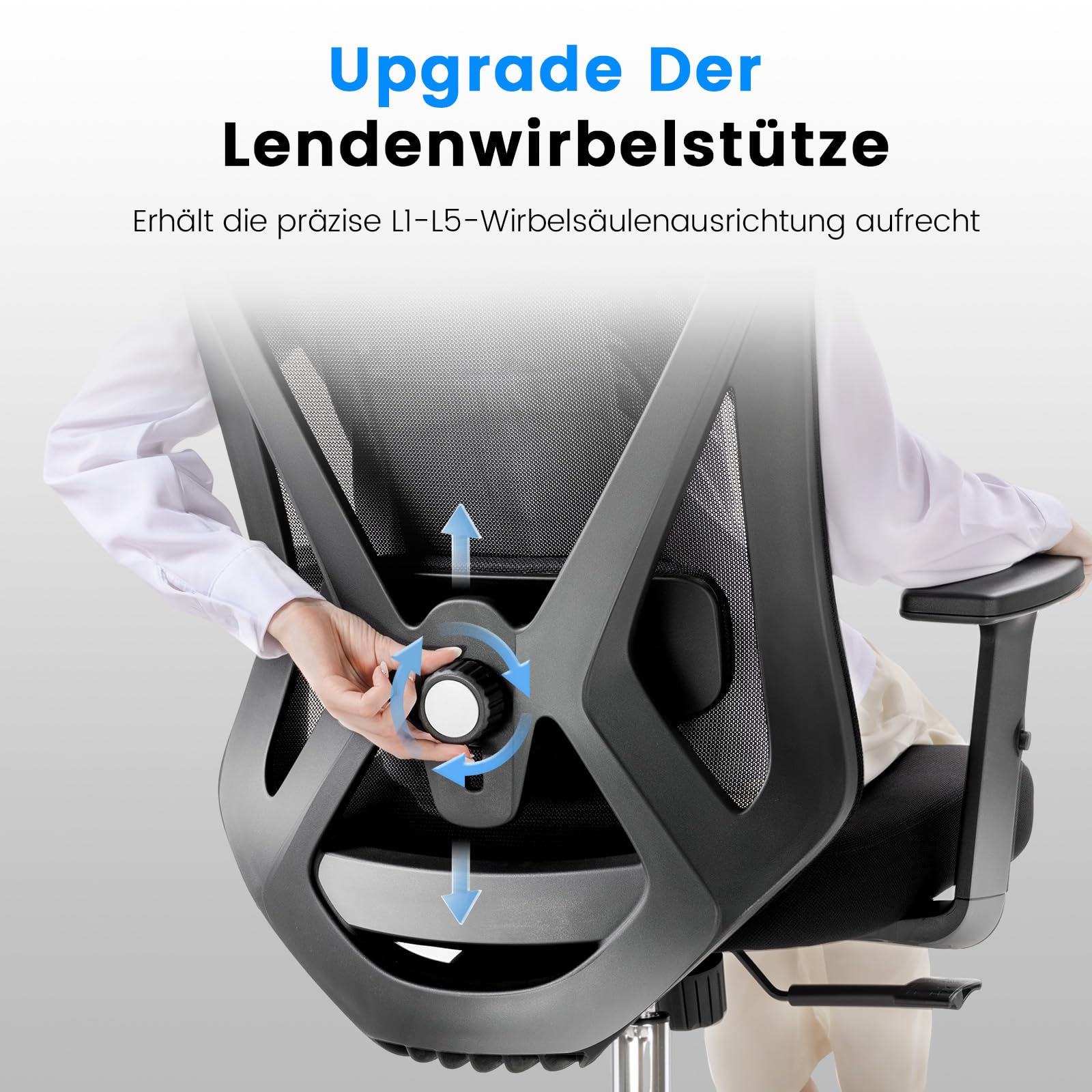GTPLAYER Bürostuhl Ergonomisch [TESTSIEGER] Schreibtischstuhl, Drehstuhl hat Verstellbarer Lordosenstütze, Kopfstütze und Armlehne, Büro Stuhl & Gaming Stuhl mit separatem Lendenkissen, 150 kg