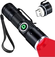 Vista 1 de DARKDAWN Linterna de Luz Roja Recargable USB, Mini Linternas LED de Luz Roja Enfoque Ajustable, Linterna Portátil con Clip de Bolsillo para Pesca