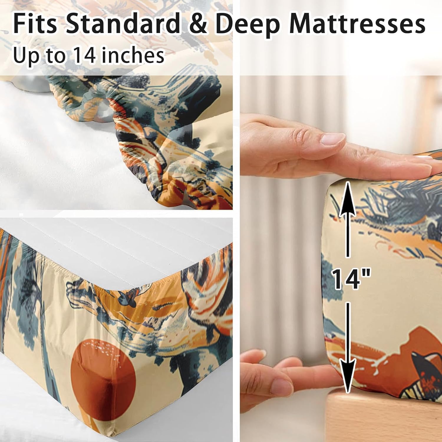 Twin Size Bed Sheet Sets, Vintage Western Cowboy Soft Microfiber 3 Pcs Bedding Sets for Kids and Adults Bedroom Bed Decor, West Horse Desert Flat, Fitted Sheet and Pillowcases - Image 5