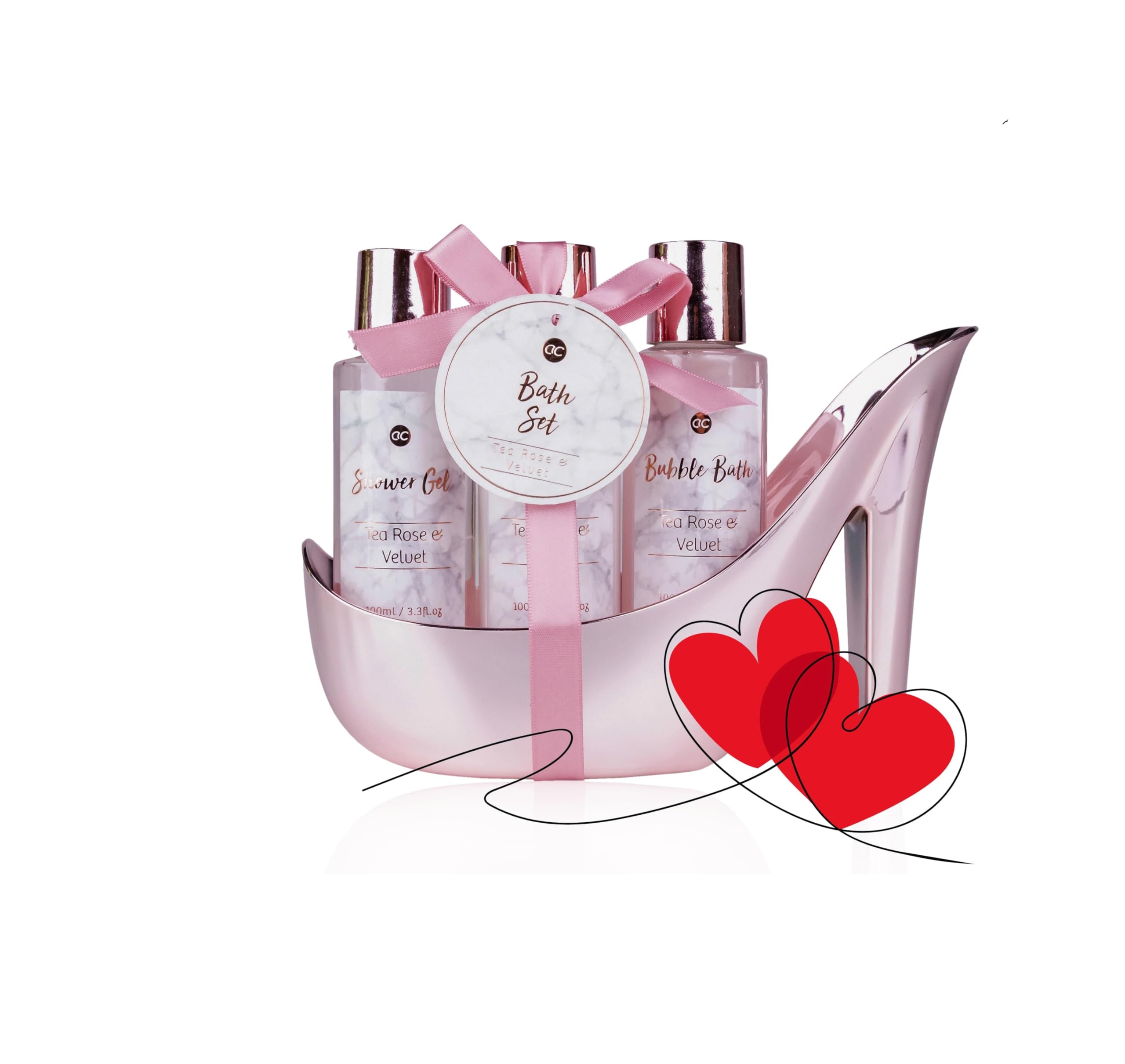 Accentra Set de baño MÁRMOL 3 piezas Gel de ducha, baño de burbujas, loción corporal rosa