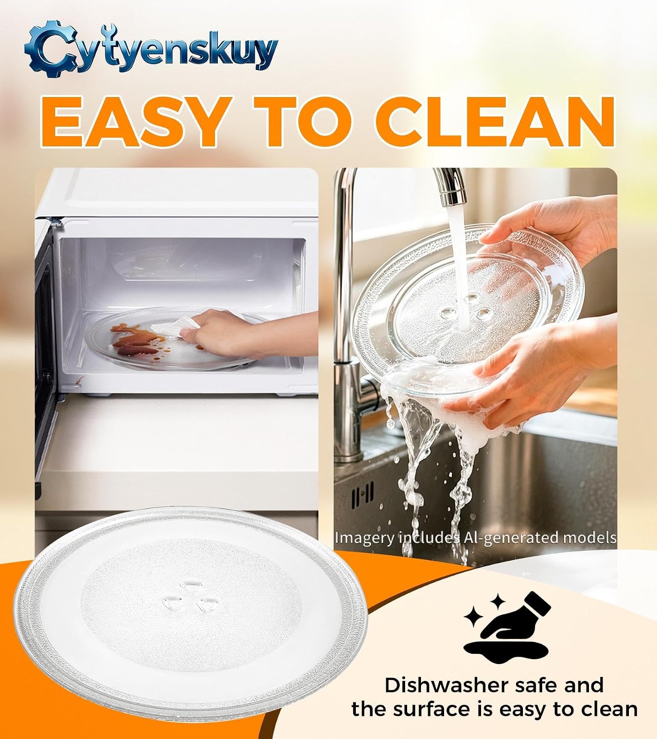 10" Glass Microwave Plate with Roller Ring & Coupler Feet Kit