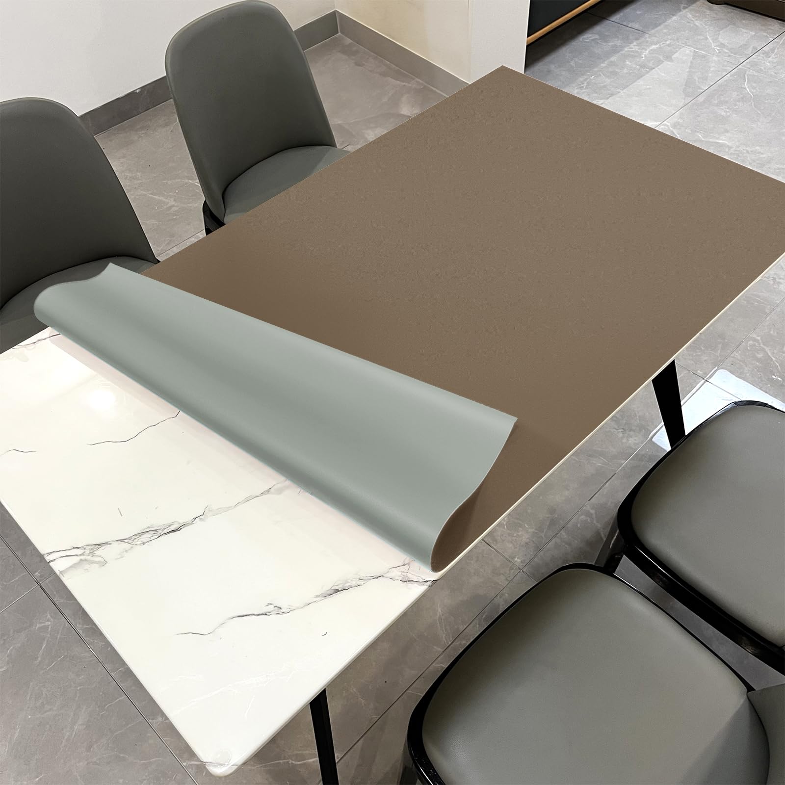 Leather Table Cover,1.8mm Thick,30x48 Inch Desk Cover,Large Desk Mat,Table Protector,Table Cover Protector,Dining Table Cover Protector,XL Desk Mat(Khaki+Silvery,30x48)