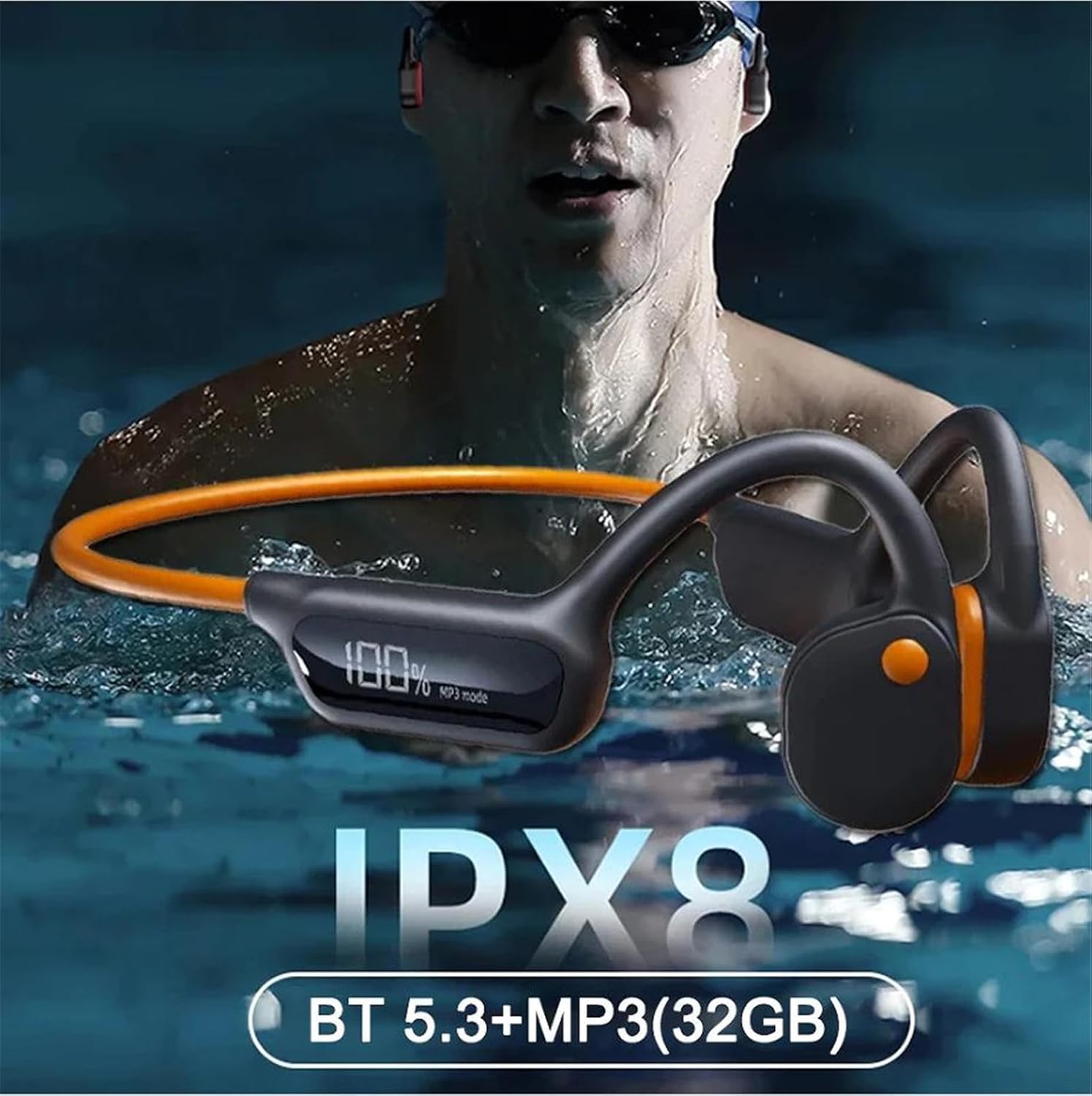 Zestaw słuchawkowy do przewodzenia kości, pływanie, wodoodporne słuchawki Ipx8, z wbudowanym odtwarzaczem Mp3, bezprzewodowe słuchawki basenowe Bluetooth 5.4 (czerwony)