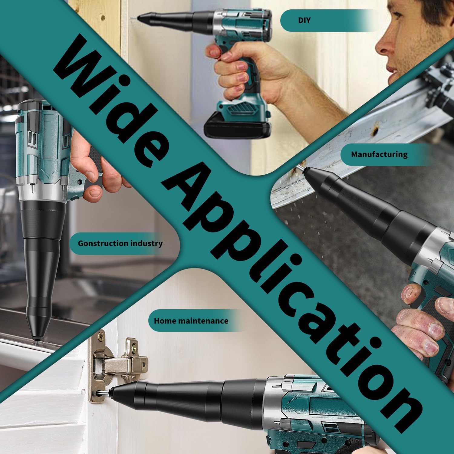 Electric Rivet Gun Compatible with Makita 18V Battery,Cordless Rivet Tool with 3 Size (1/8", 5/32", 3/16"),Brushless Pop Rivet Gun Kit for Autorepair DIY (No Battery)
