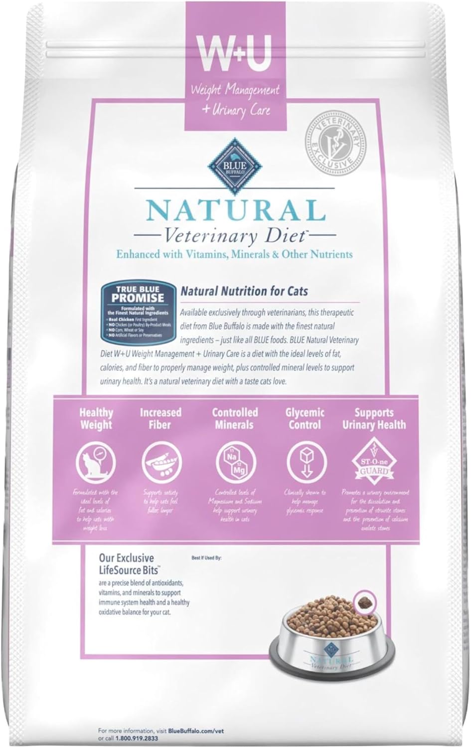 Blue Buffalo Natural Veterinary Diet W+U Weight Management + Urinary Care Dry Cat Food, Veterinarian Prescription Required, Chicken, 16-lb. Bag