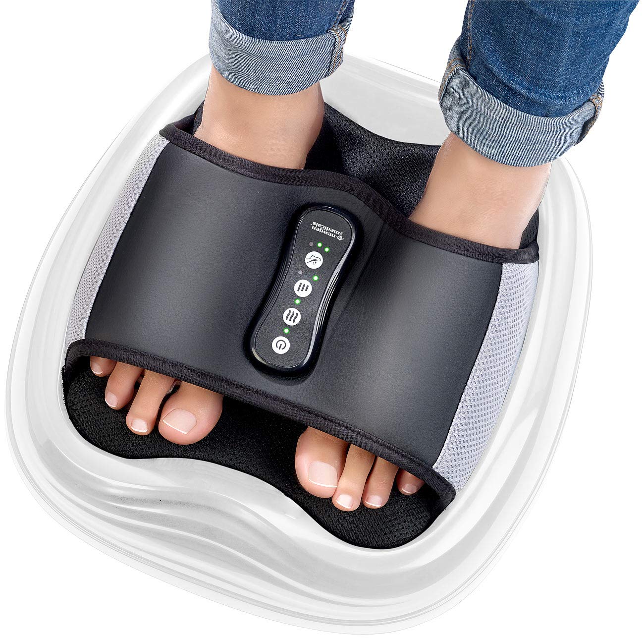 newgen medicals Fussmassage: Shiatsu-Fußmassagegerät, Wärme- & Akupunkturfunktion, 3D-Luftmassage (Fußmassagegerät elektrisch, Elektrisches Massagegerät, Gerät)