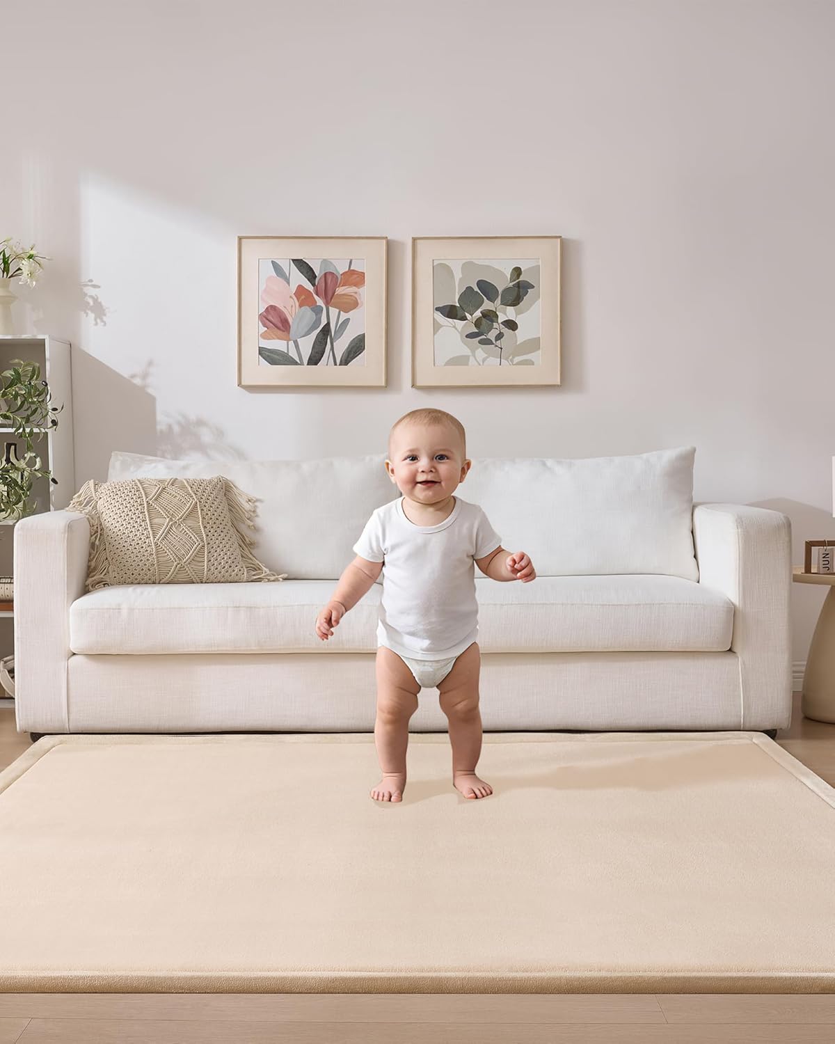 Baby Play Mat for Floor, 1.2" Thick Memory Foam 50"×50" Playpen Mat for Kids, Infants, Toddlers - Soft, Durable Baby Crawling Mat for Tummy Time, Sitting with Non-Slip Bottom (Beige)