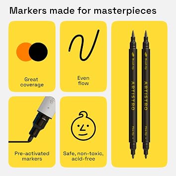 ARTISTRO 2 Black Dual-Tip Fabric Markers Decorating Kit Permanent for Cloth