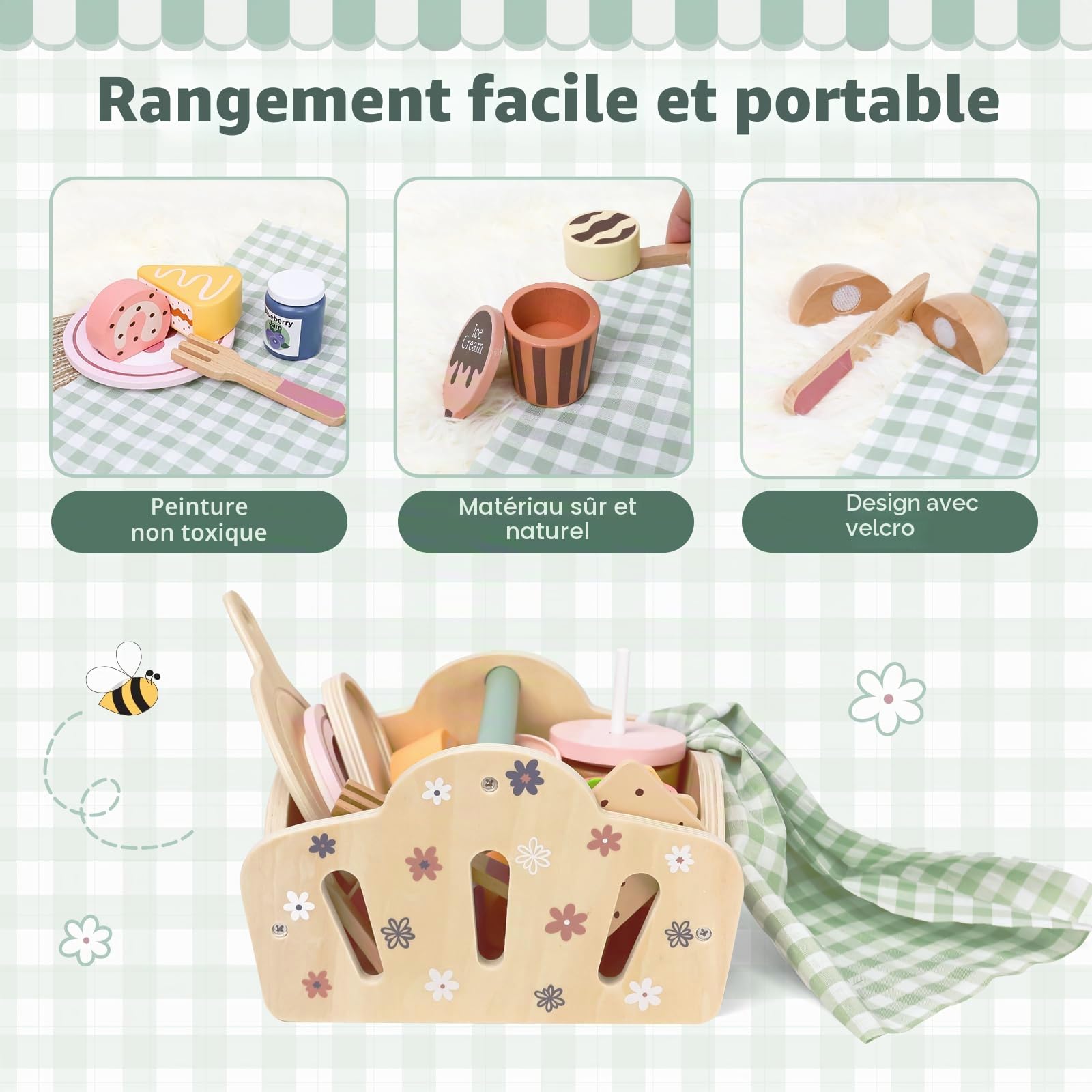 Jouet de Cuisine en Bois, Cuisine Jeux Accessoire Aliment Nourriture, Jouet Éducatif Éveil Montessori,Jeu de Rôle Jouet en Bois Cadeaux d'anniversaire,Noël pour Garçons Filles