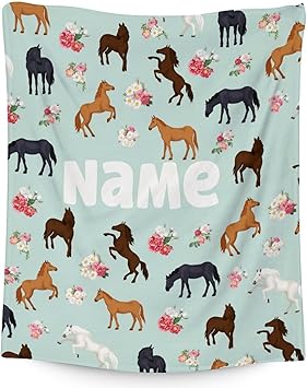 Mercuryelf Custom Horse Blanket Gift - 50x60 Inches Aesthetic Throw Blankets for Teens - Mint Green Soft, Fuzzy & Warm Throws for Living Room, Sofa