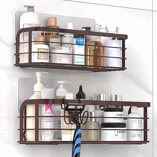 Avolare Organizador de ducha adhesivo con ganchos para maquinilla de afeitar y 4 adhesivos, estante de ducha de acero inoxidable a prueba de óxido