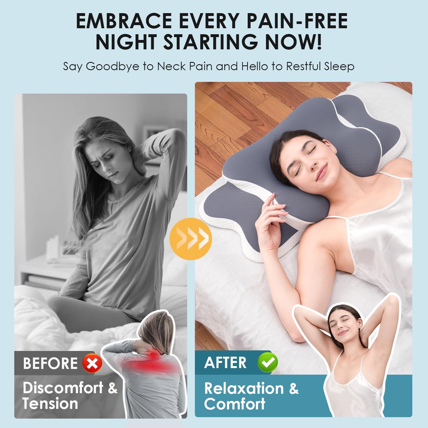 Delyoly Cervical Neck Pillow Memory Foam Pillow, 2 in 1 Cervical Pillow for Neck Pain Relief, Ergonomic Neck Support Pillows for Side Back Stomach Sleepers with Comfortable and Breathable Pillowcase - Image 4