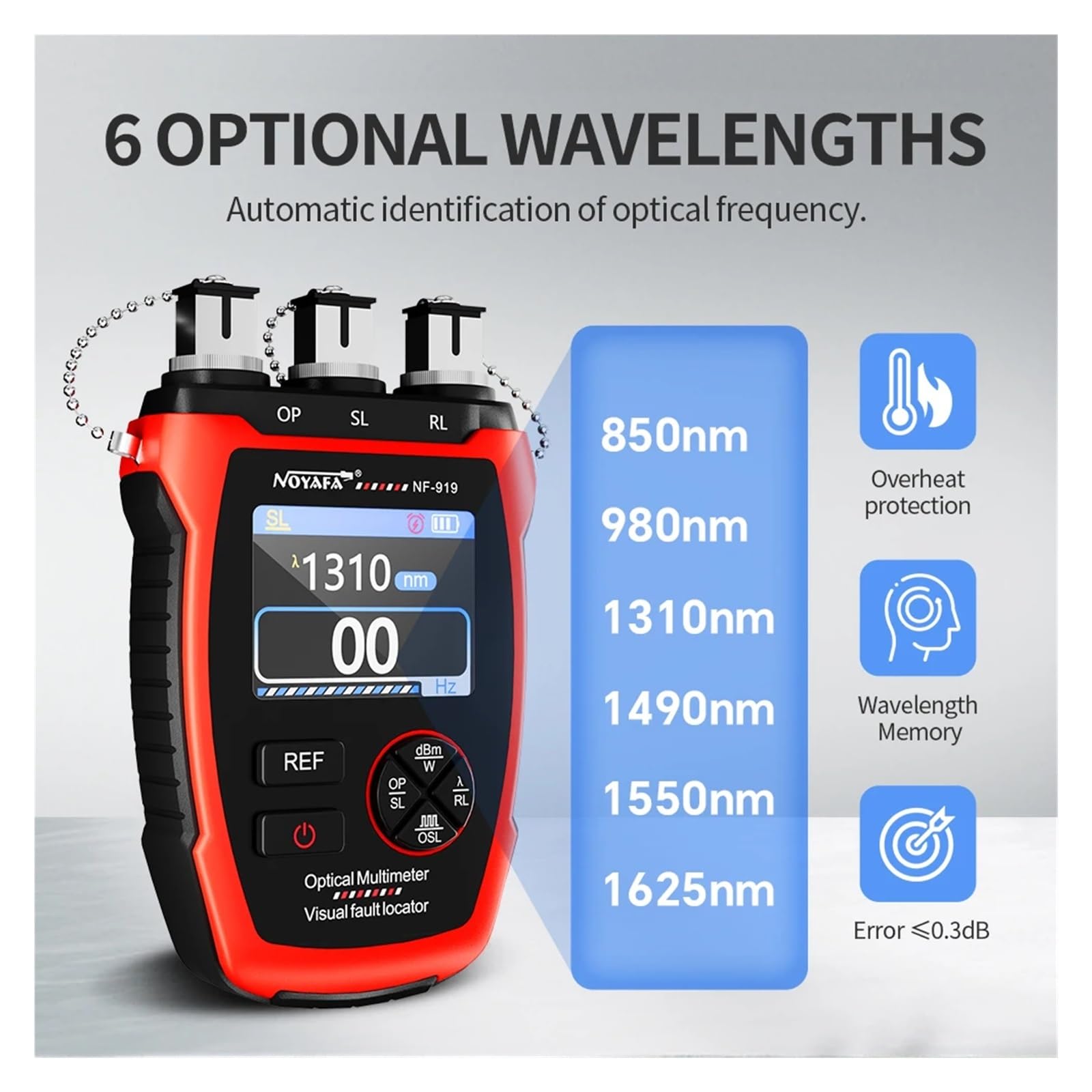 NF-919 Medidor De Fibra Óptica 3 En 1 Localizador Visual De Fallas Medidor De Potencia REF/OPM Probador De Cables De Fibra Óptica Con Luz Roja Herramienta De Red