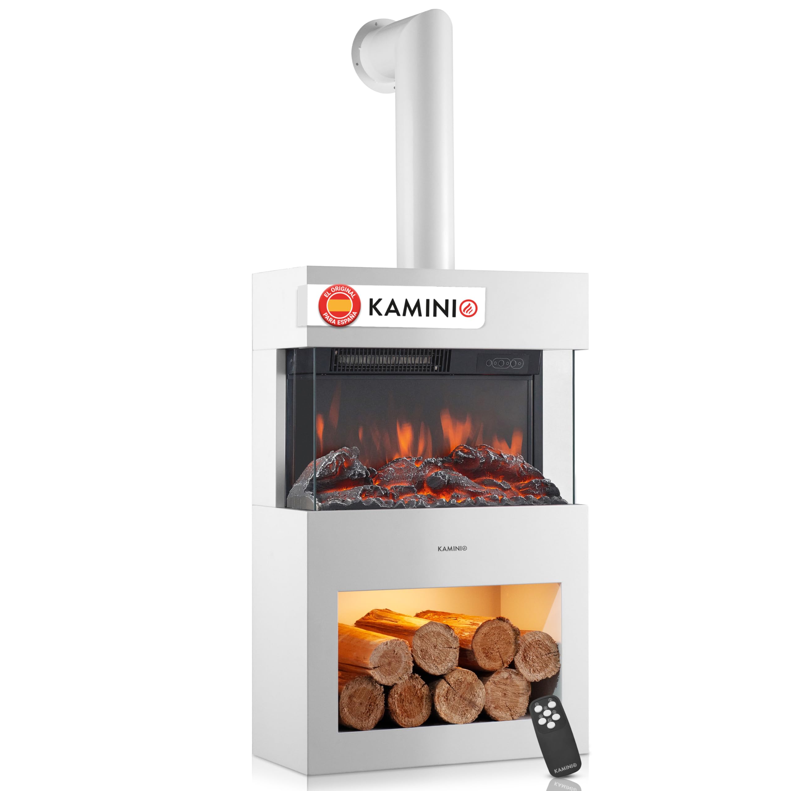 KAMINIO® Henri Chimenea eléctrica con Calefactor & Tubo de Estufa [Blanco]