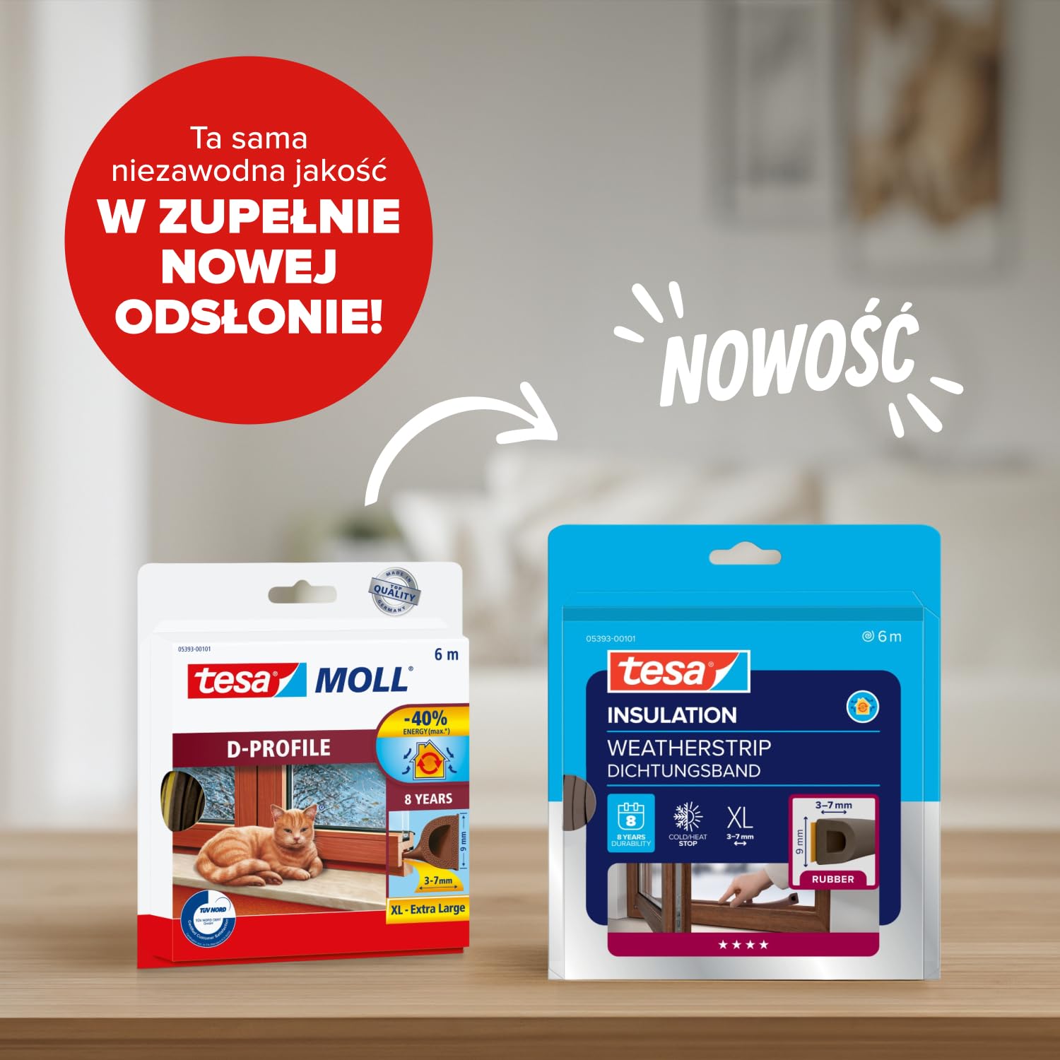 tesa INSULATION XL uszczelka gumowa - Samoprzylepna uszczelka do izolacji szczelin w oknach i drzwiach - Brązowa - 6 m x 9 mm x 7 mm