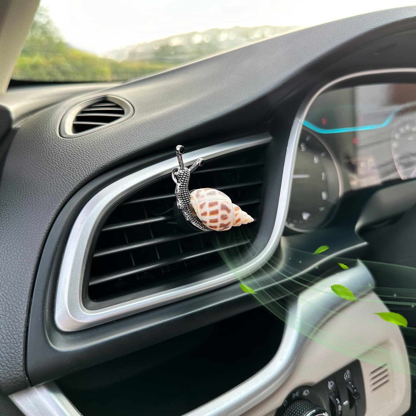 ORIESSE Schnecken-Lüftungs-Clip, natürliche Muschelschale, Auto-Lufterfrischer-Auslass-Clip, niedliches Tier-Autozubehör für Frauen, nachfüllbar, Auto-Diffusor-Clips (weiß/gelb)